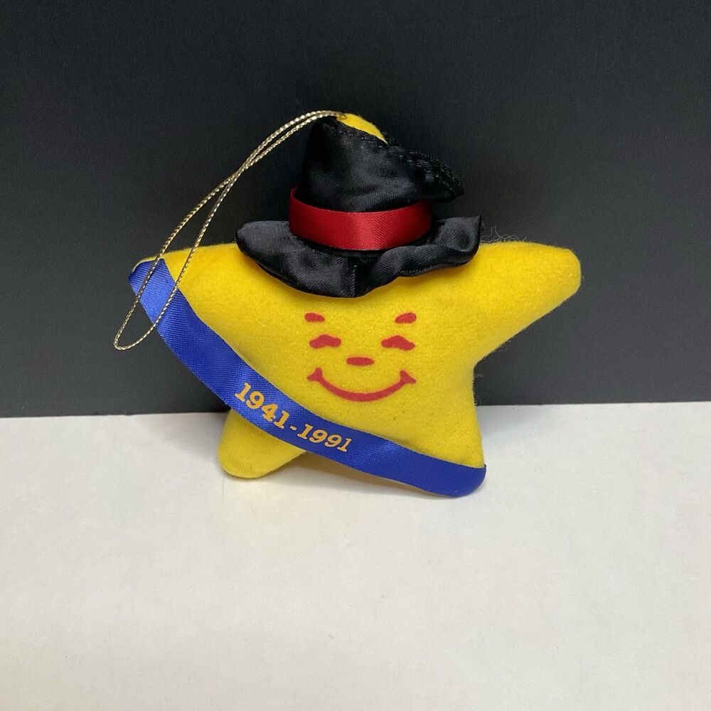 Carl's Jr Happy Star 50th Anniversary Plush Ornament 1941-1991 Top Hat 5"